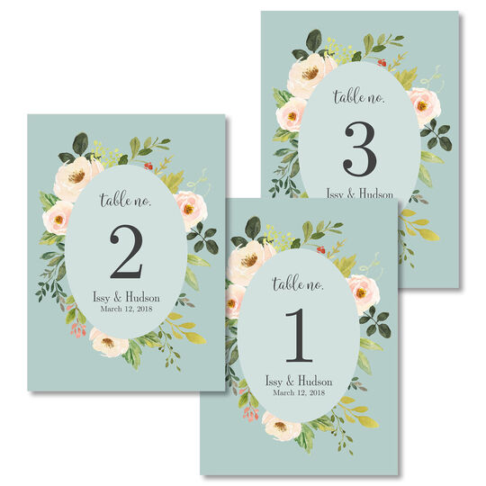 Blue Frame of Roses Table Number Cards